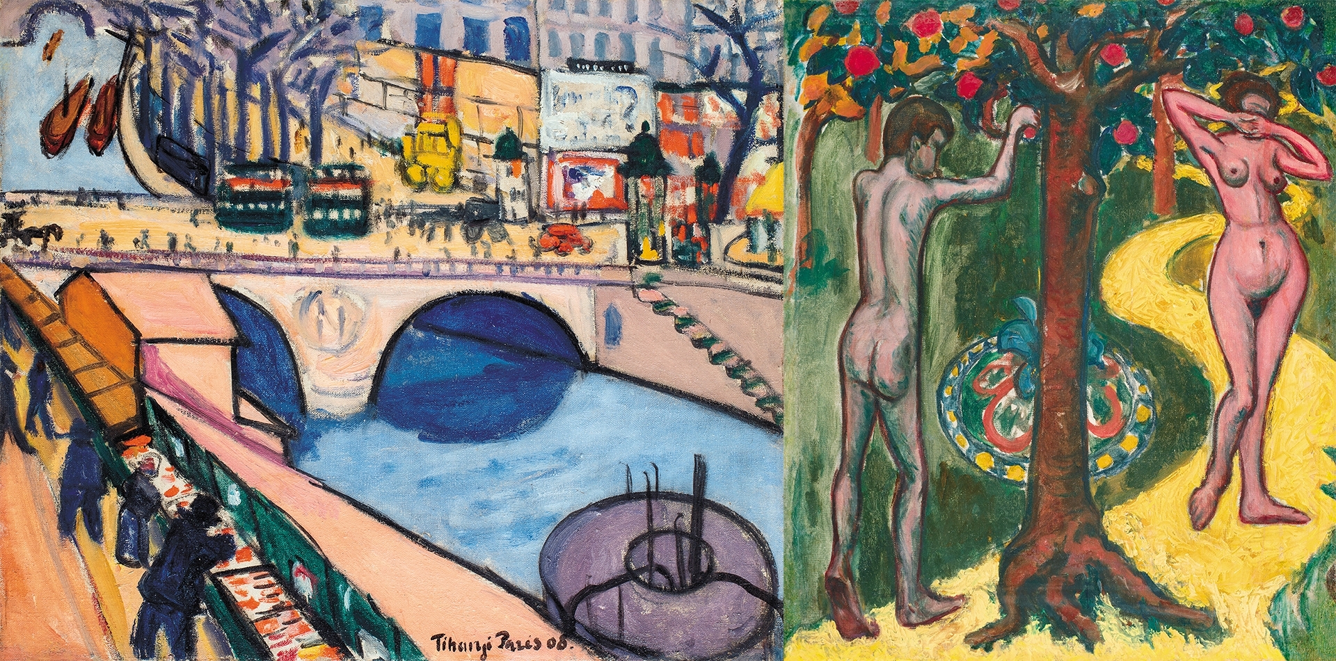Tihanyi Lajos (1885-1938) Pont St. Michel, 1908; On the reverse: Adam and Eve, around 1907