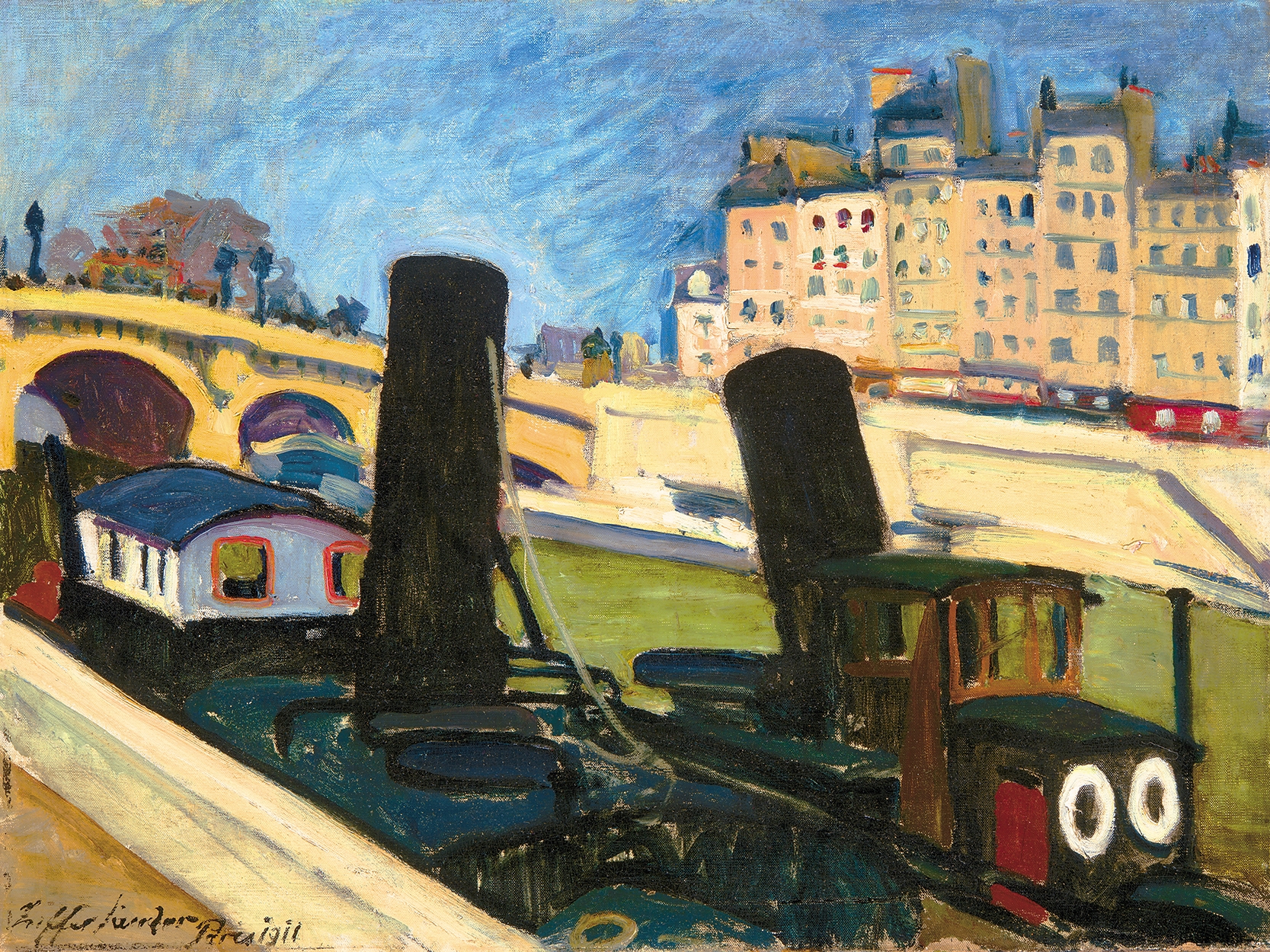 Ziffer Sándor (1880-1962) Ships in the River Seine, 1911