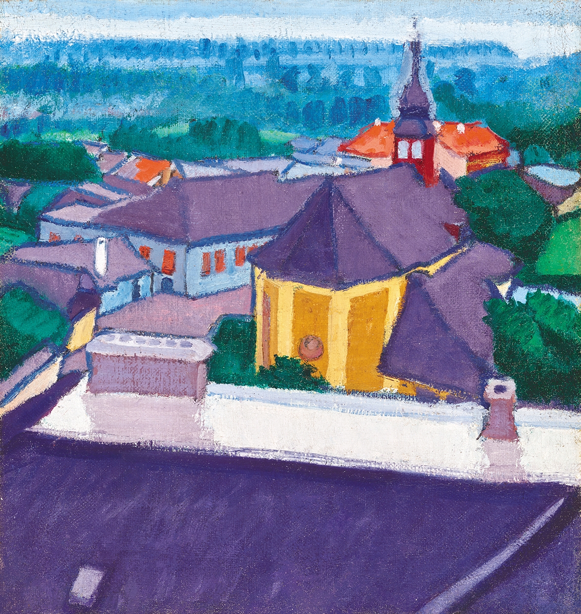 Dénes Valéria 1877-1915 Nagybányai városrészlet (A Szent Miklós templom látképe), 1908 körül