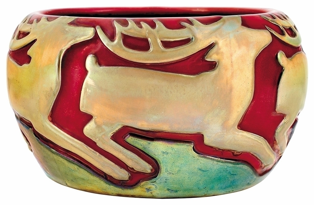 Zsolnay Plant-holder with deer decor, Zsolnay, 1904