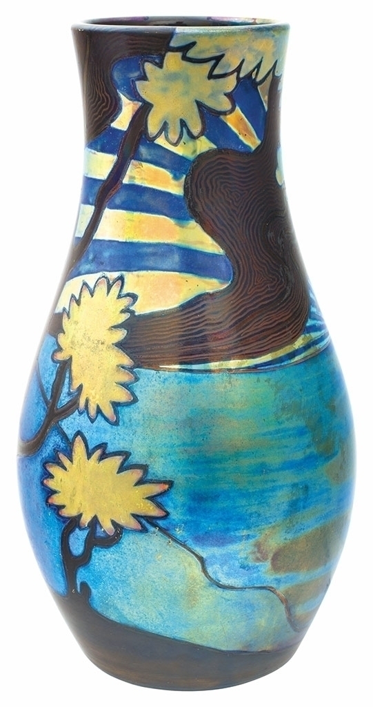 Zsolnay Vase with a panorama of the seaside rising sun, Zsolnay, 1899