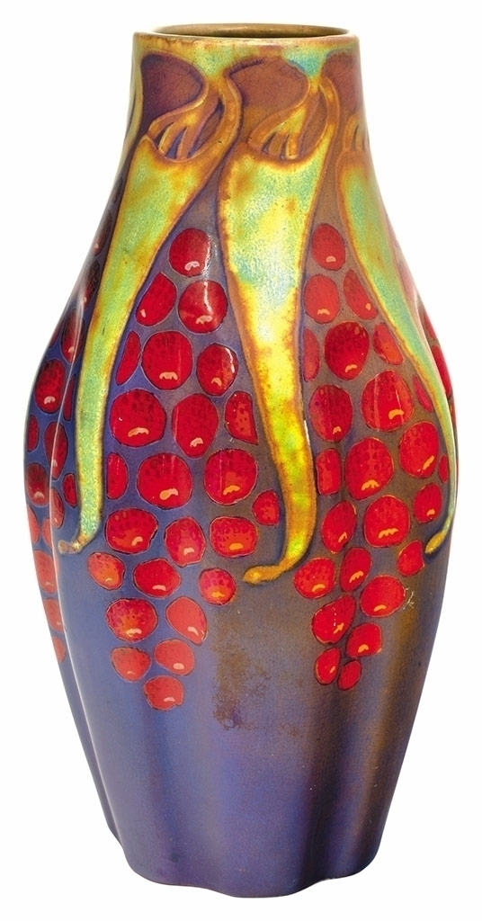 Zsolnay Vase with corded body and berry decor, Zsolnay, 1899