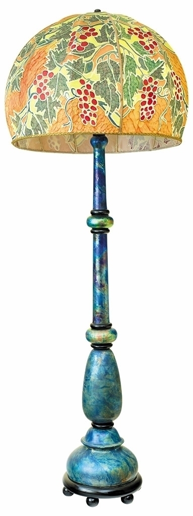 Zsolnay Functioning, blue floor-lamp with painted silk shade, Zsolnay, beginning of the 1900s