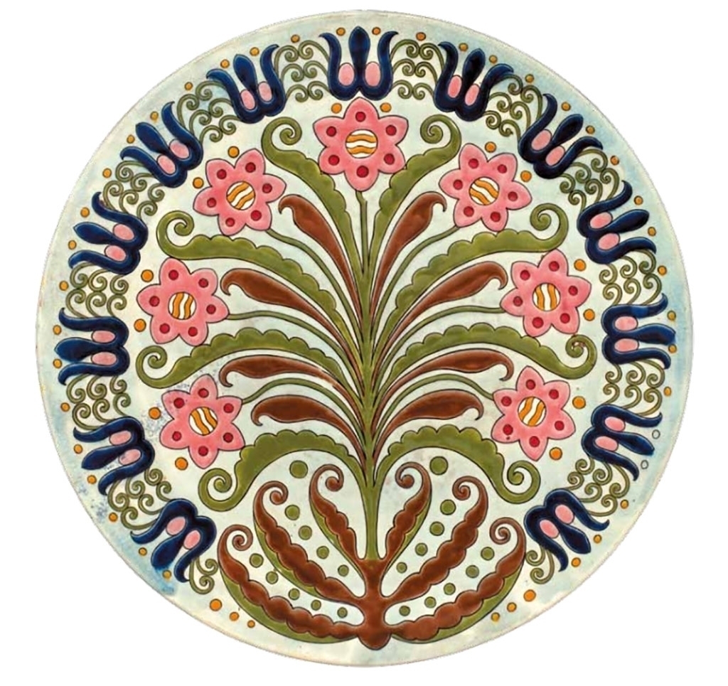 Zsolnay Wall-bowl with geometric folklore motifs, Zsolnay, c. 1910