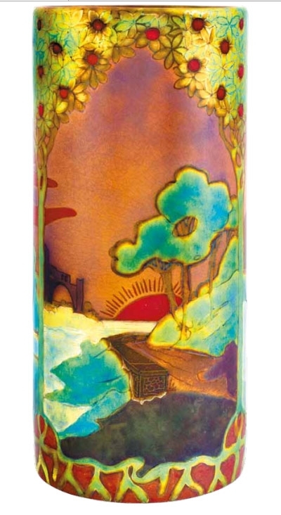 Zsolnay Vase with a panorama of romantic lands, Zsolnay, 1900