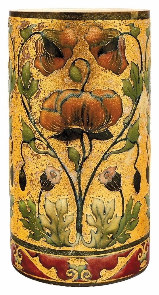 Zsolnay Aranybrokáttal díszített váza virágdísszel (eredetileg lámpatalp), Zsolnay, 1881