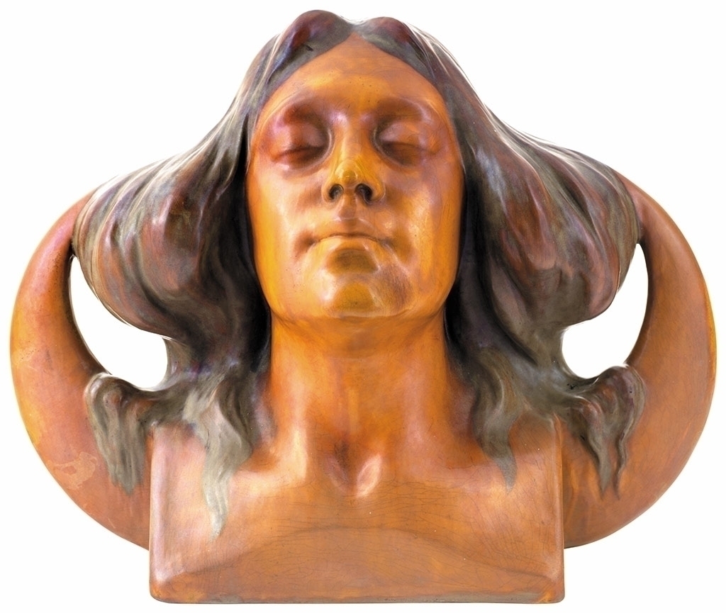 Zsolnay Female head-sculpture finished in a Moon shape: „La Luna” (The Moon), Zsolnay, 1899