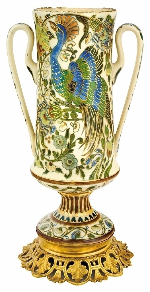 Zsolnay Historic footed chalice with metal fitment, Zsolnay, 1881