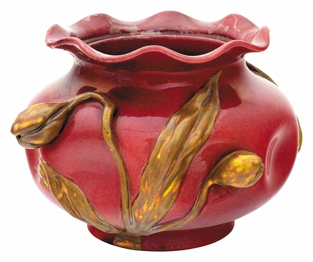 Zsolnay Sectioned pot with relief tulip buds, Zsolnay, 1900