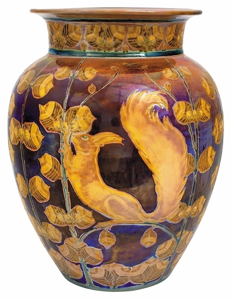 Zsolnay Vase with squirrel and hazel decor, Zsolnay, c. 1905