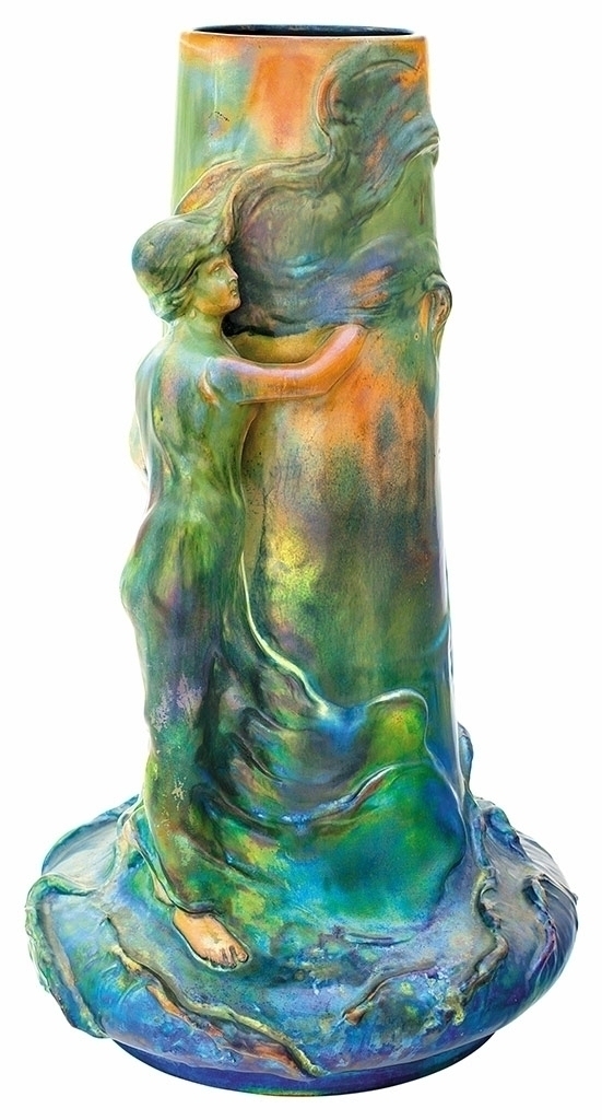 Zsolnay Vase with female figure standing in the storm, Zsolnay, 1900