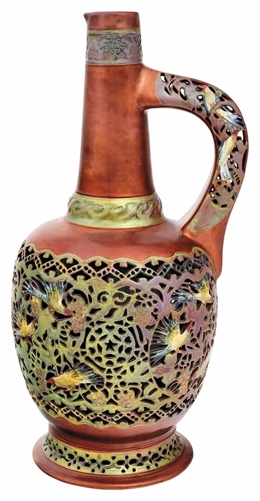 Zsolnay Traced double walled decor pitcher, Zsolnay, 1906