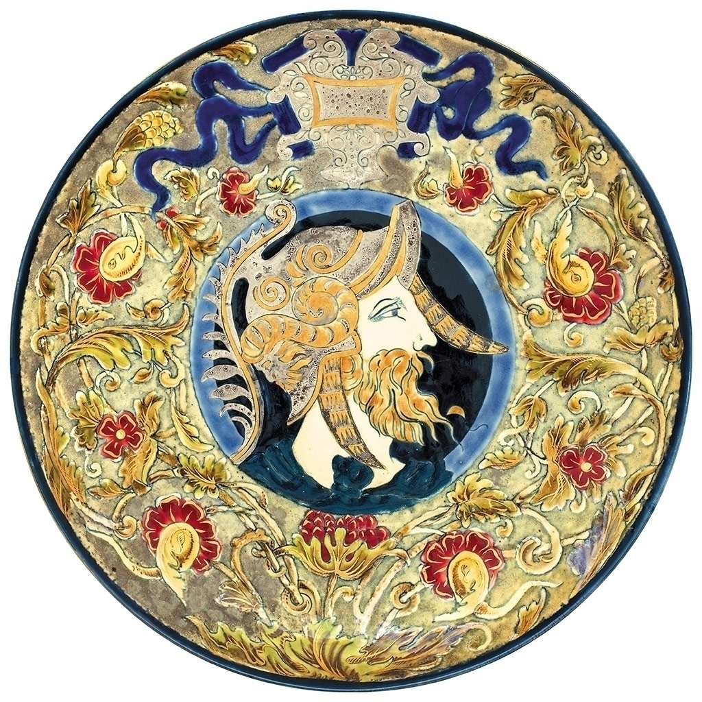 Zsolnay Wall-plate with warrior portrait in the middle, Zsolnay, 1881