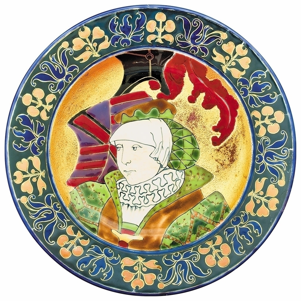 Zsolnay Decor bowl from the Old German-series with female portrait, Zsolnay, 1882