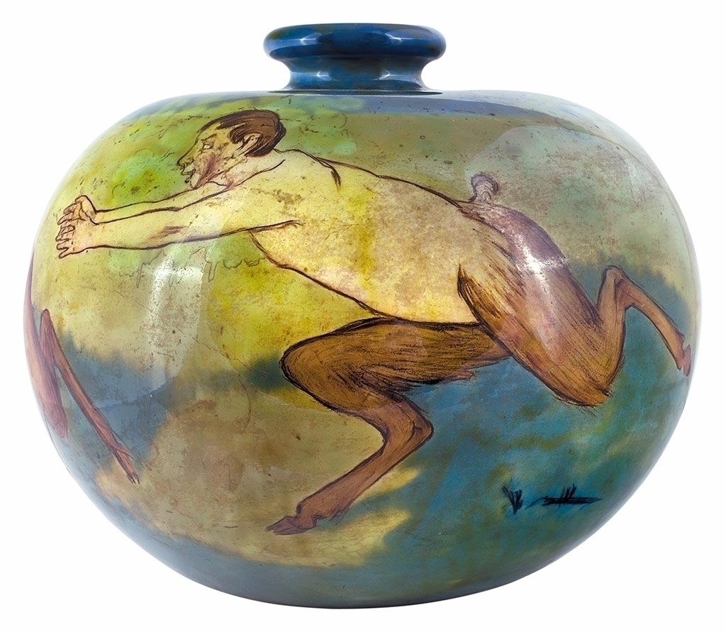 Zsolnay Ball vase with Faun, experimental piece, Zsolnay, 1911