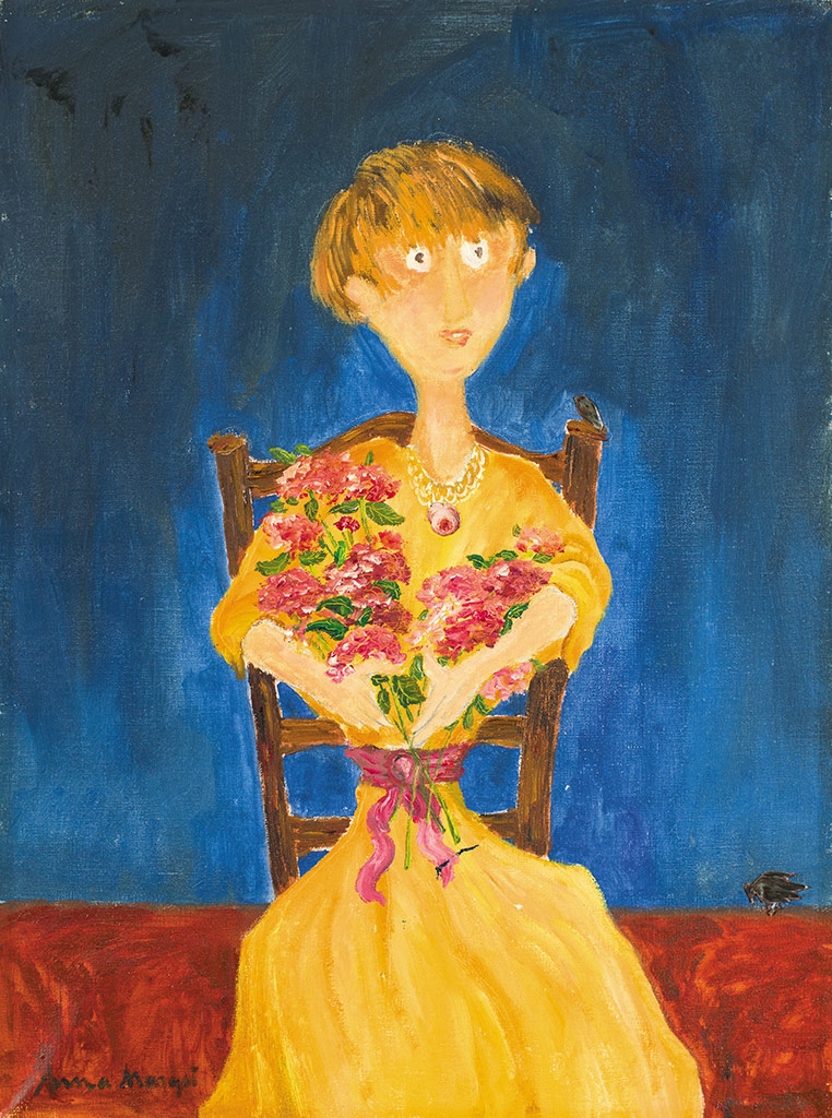 Anna Margit (1913-1991) Nő virággal, madárral (Magány), 1978