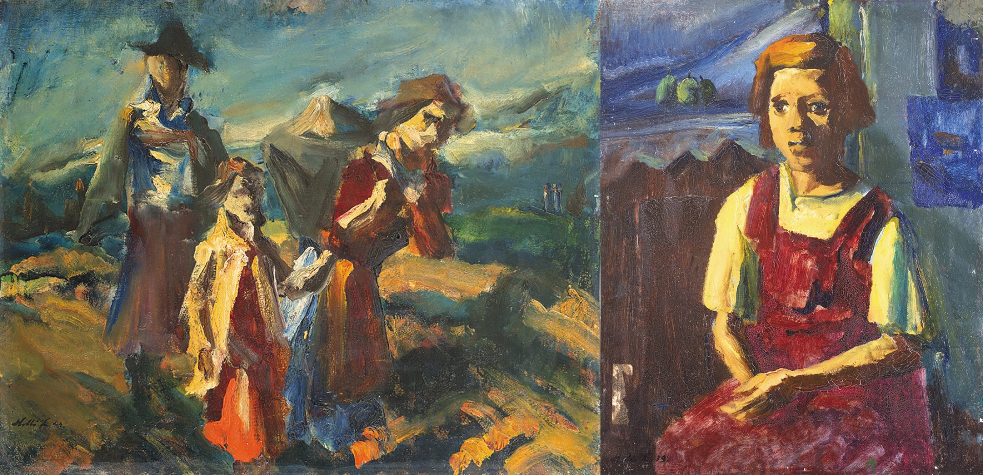 Holló László (1887-1976) Hazafelé, 1939; Hátoldalon: Kislány, 1939