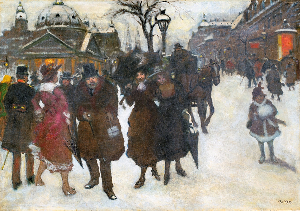 Berkes Antal (1874-1938) Winter walk in the city