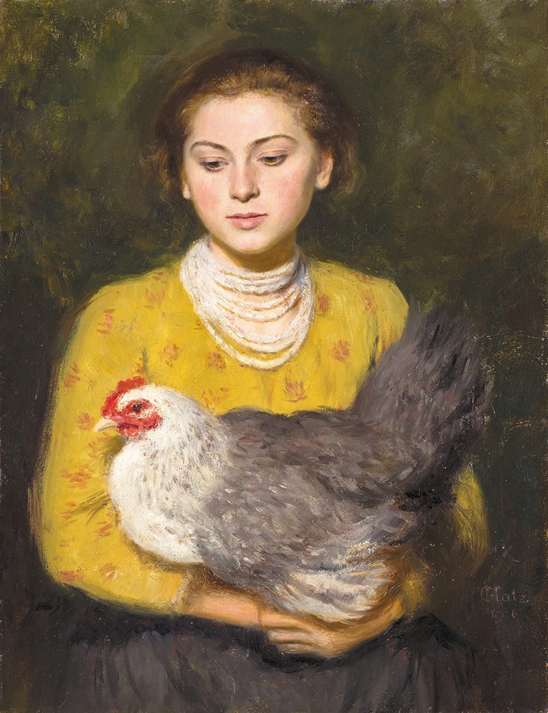 Glatz Oszkár (1872-1958) Leány tyúkkal, 1936