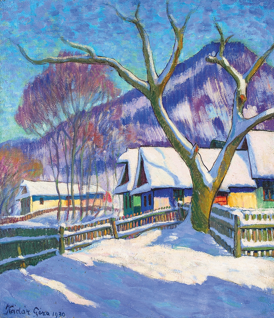Kádár Géza (1878-1952) Winter yard in Baia Mare with the Cross Mountain in the back, 1930
