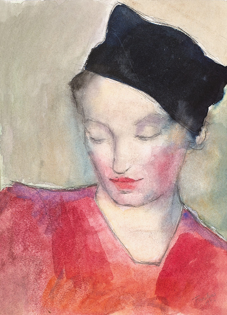 Farkas István (1887-1944) Női portré, 1940; Hátoldalon: Férfiportré (ceruzarajz)