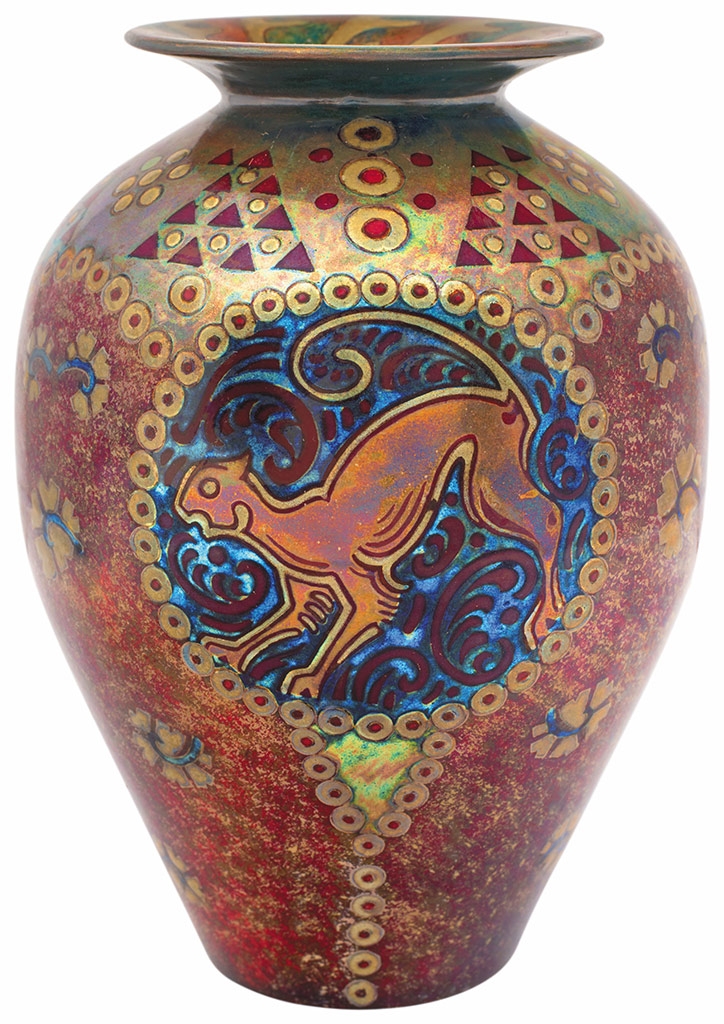 Zsolnay Párducos váza art-deco modorban, Zsolnay, 1912
