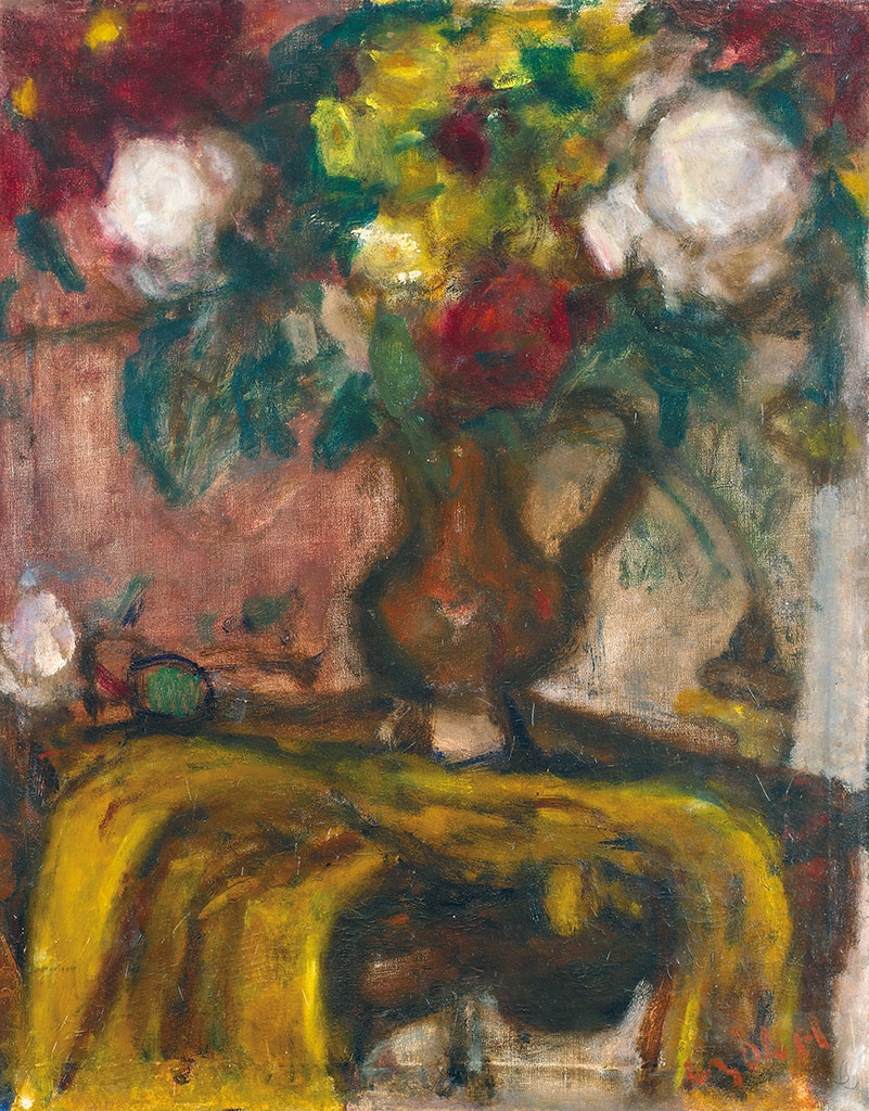 Czóbel Béla (1883-1976) Virágok barna kancsóban (Peóniás csendélet), 1936