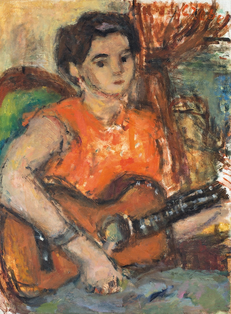 Czóbel Béla (1883-1976) Girl playing the guitar