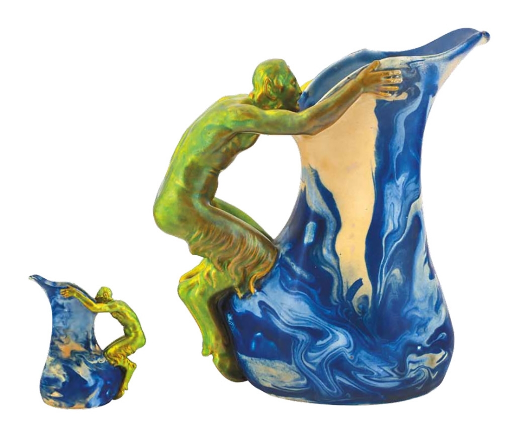 Zsolnay Pitcher with the figure of a Thirsty Faun, Zsolnay, 1902-190