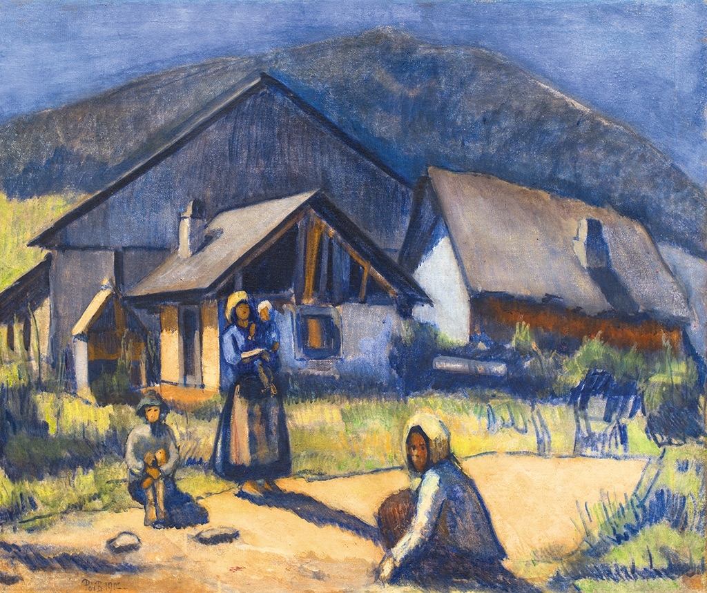Pór Bertalan (1880-1964) Felvidéki család házak előtt, 1907