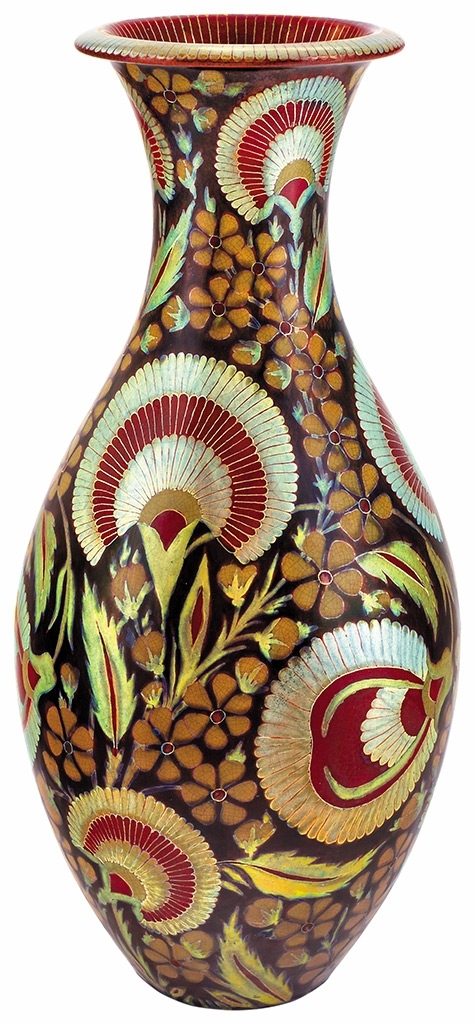 Zsolnay Öblös váza, perzsa virágokkal, Zsolnay, 1915 körül
