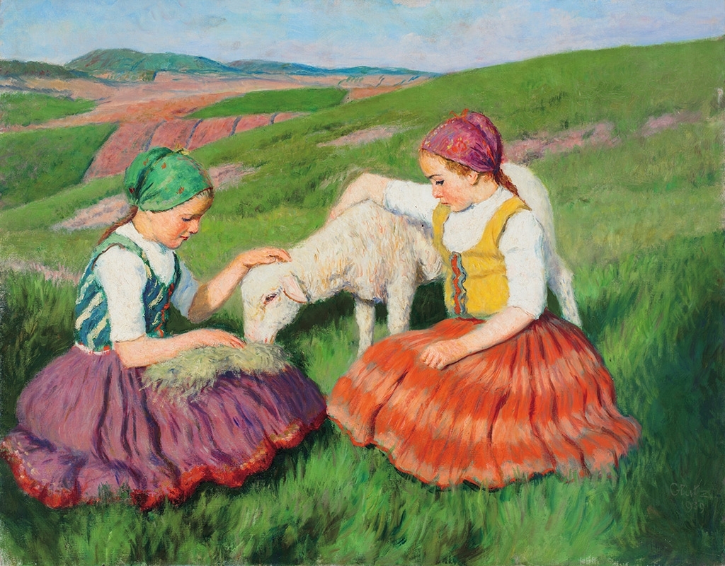 Glatz Oszkár (1872-1958) Children with Lamb, 1939