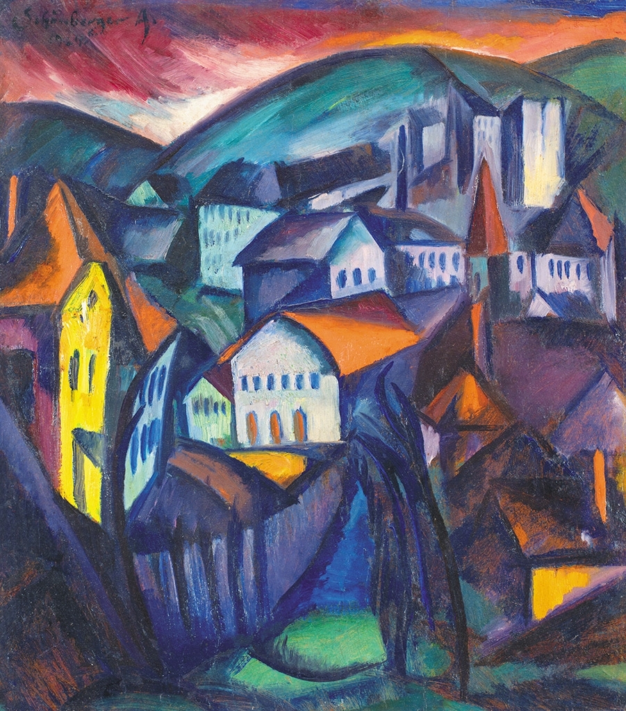 Schönberger Armand (1885-1974) Dombos táj házakkal, 1924