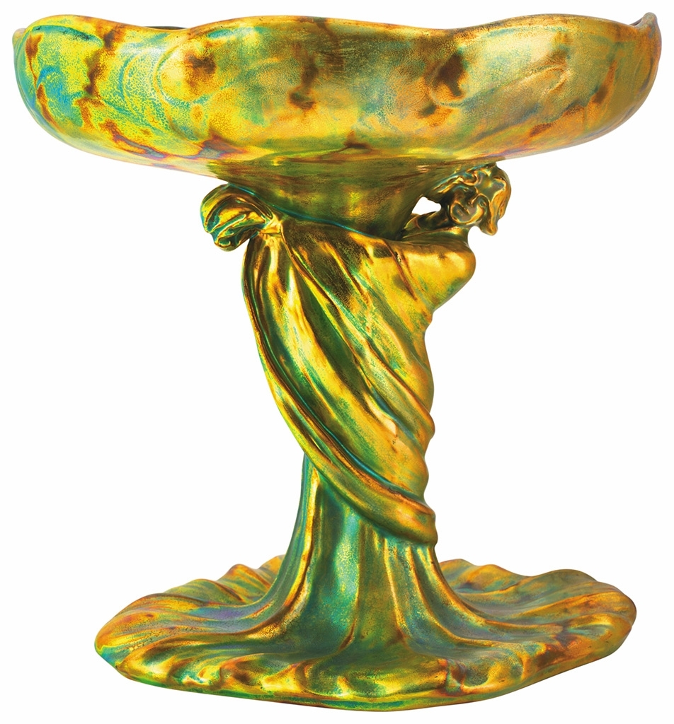 Zsolnay Bowl with Pedestal Forming a Female Figure, Zsolnay, c. 1898