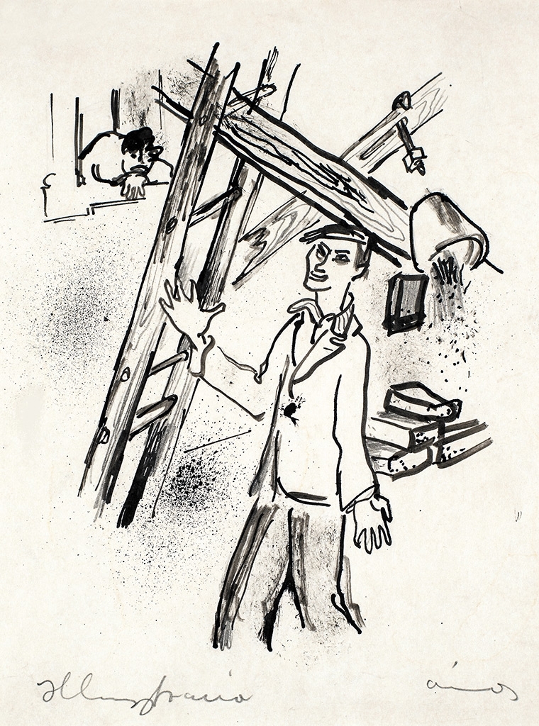 Ámos Imre (1907-1944) Painter with Ladder