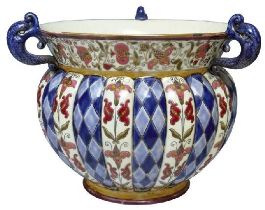 Zsolnay Flower pot with fish handle, Zsolnay, around 1879