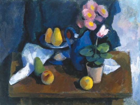 Sikuta Gusztáv (1919-1985) Still life with pears and cyclamens