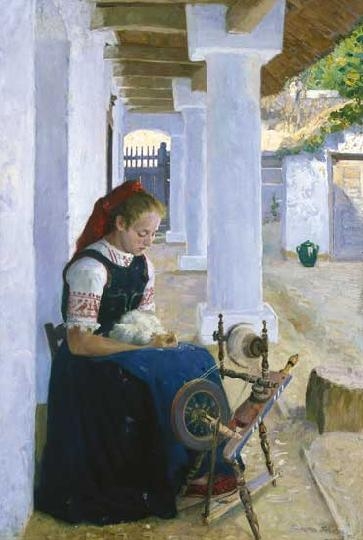 Paczka Ferenc (1856-1925) Maiden spinning thread