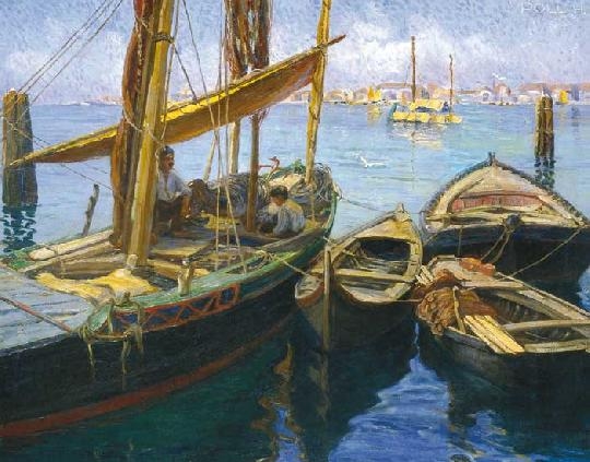 Poll Hugó (1867-1931) Fishing boats