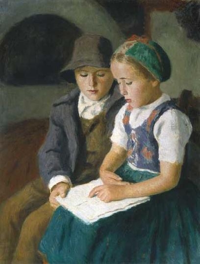 Glatz Oszkár (1872-1958) Reading child