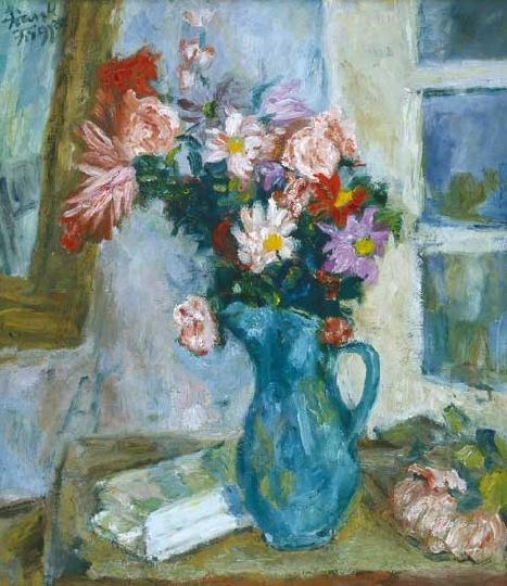 Frank Frigyes (1890-1976) Flowers with book