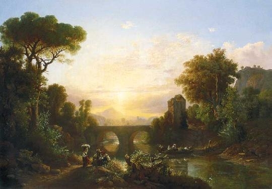 Markó Károly, Ifj. (1822 - 1891) Landscape with sunset and figures, 1860