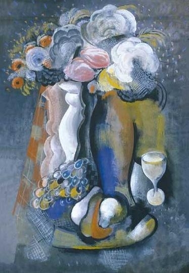 Kádár Béla (1877-1956) Still life with flowers, glass and grapes