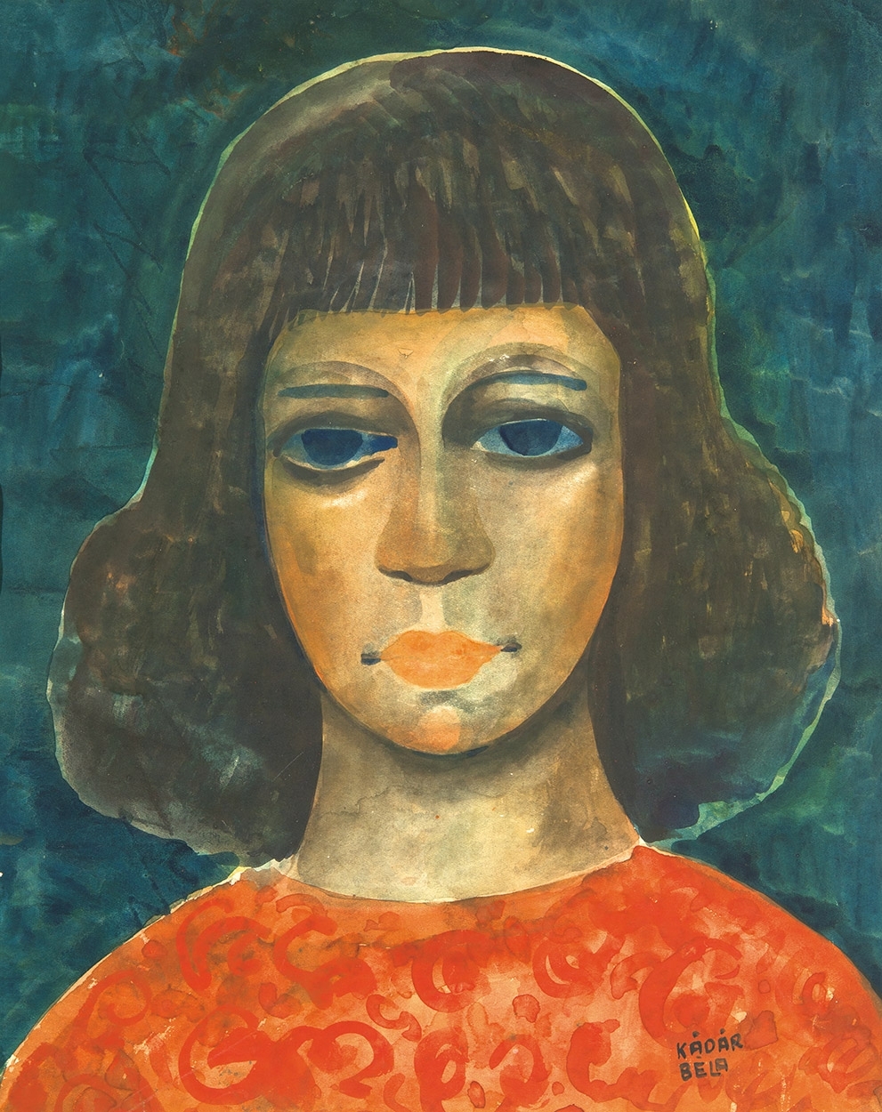 Kádár Béla (1877-1956) Nő piros blúzban
