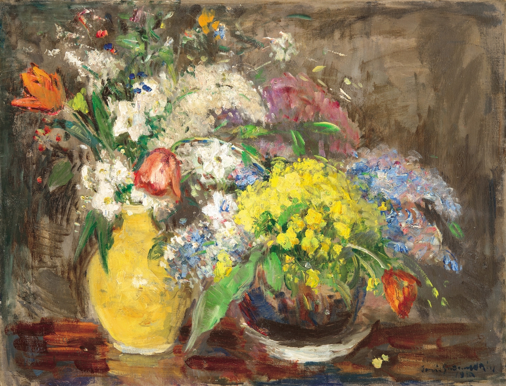 Iványi Grünwald Béla (1867-1940) Flowers in a Jar on a Platter, 1940