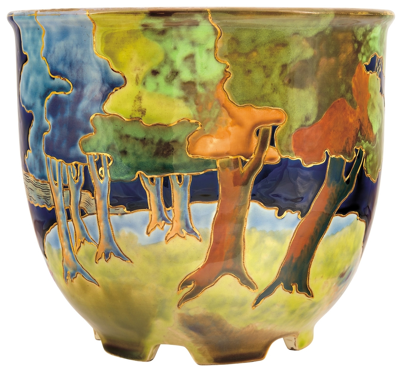 Zsolnay Giant Ceramic Plant Holder with Forest Panorama of the ”Venetian”-series Zsolnay, 1902