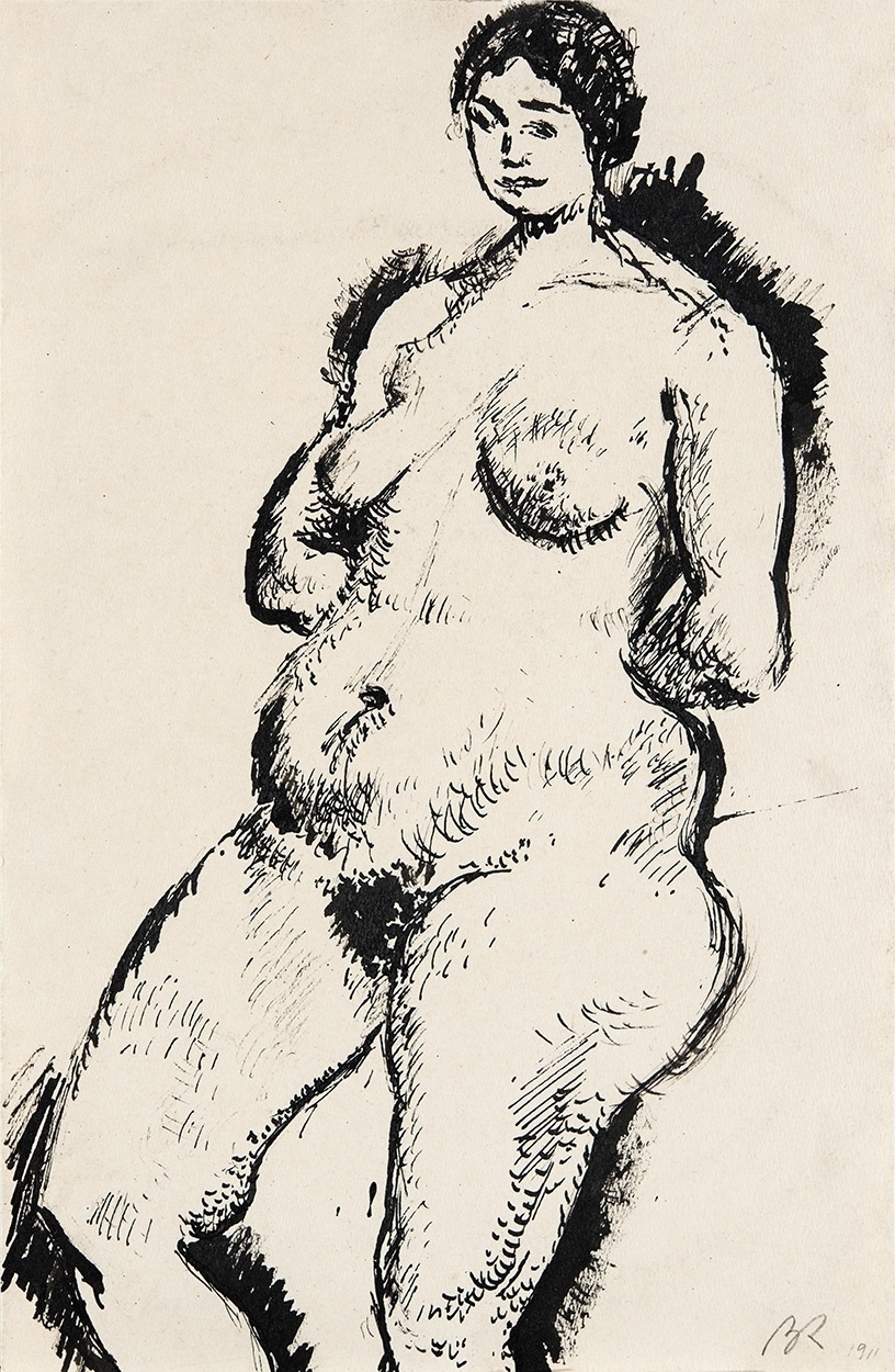 Berény Róbert (1887-1953) Standing Female Nude with clasped Hands II., 1911