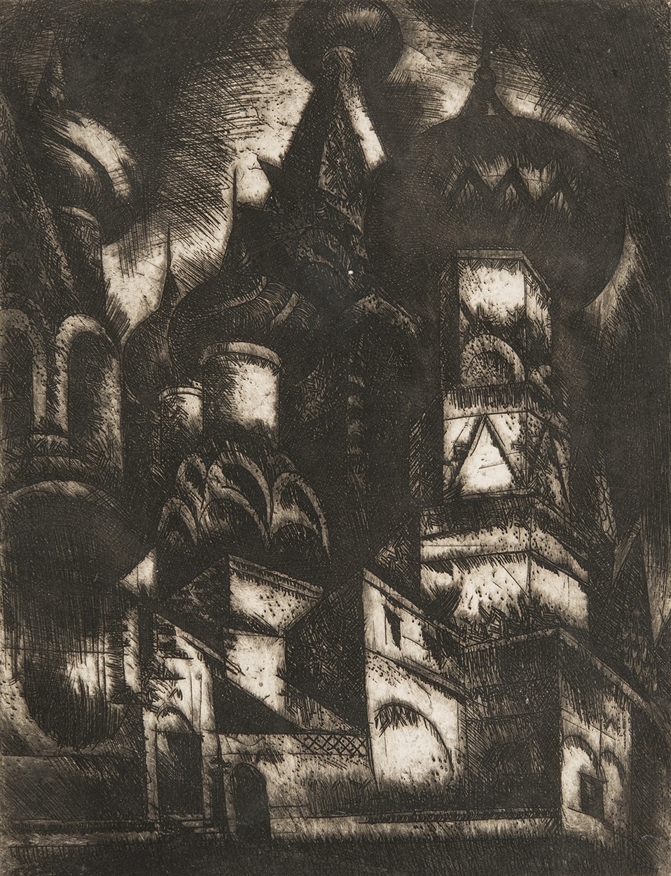 Uitz Béla (1887-1972) Bulbous Church, 1921-1922 (from the “Moscow” zink scratch-series)