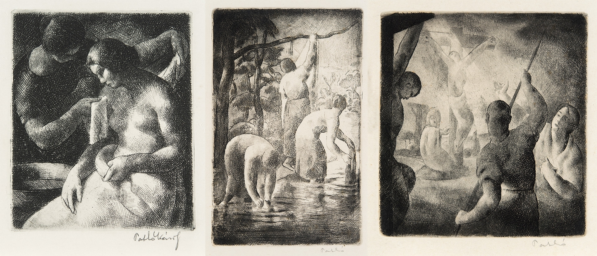 Patkó Károly (1895-1941) Crucifixion; After the Bath; Washerwomen