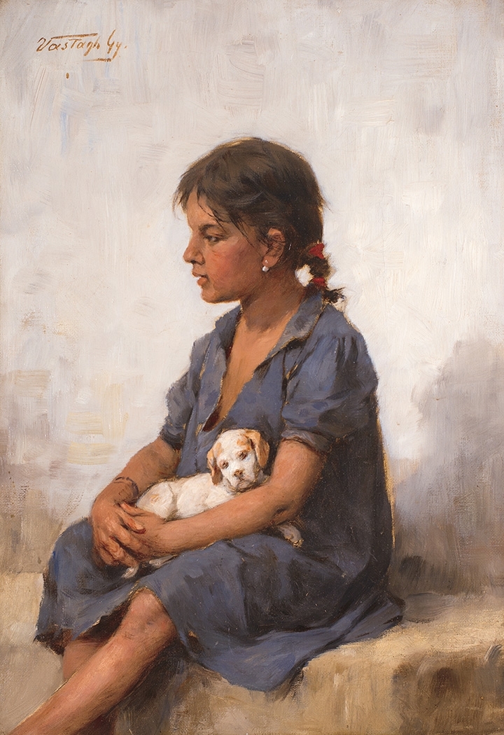 Vastagh György (1834-1922) Lány kiskutyával, 1900 körül